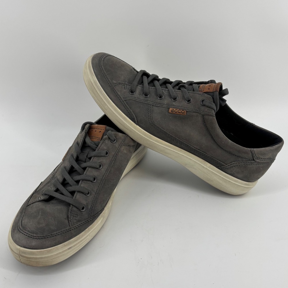 ECCO Soft 7 Sneaker Mens 47 Gray Nubuck Leather Lace Up Casual Low Top